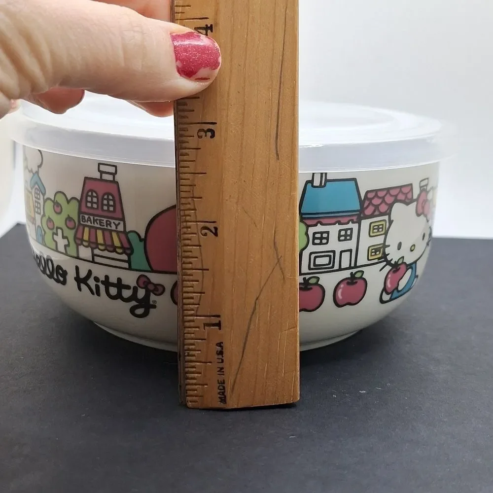 Hello Kitty ceramic storage bowl sealed lid air vent apple design